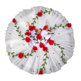 Red Flower Girls Ballet Dress Swan Costume Kids Dance Dress White Ballet Tutu Gauze Skirt