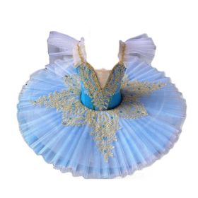 Blue Girls Ballet Tutu Dance Dress Kids Swan Dancing Costume Embroidery Sequin Ballet Gauze Skirt