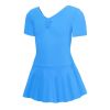 Kids Cotton Ballet Dress Short Sleeve Blue Ballet Leotard Dress
