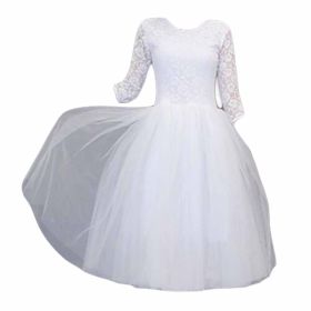 Women Lace White Ballet Dress Bubble Gauzy Long Ballet Skirt Dance Performance Costumes