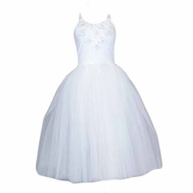 Women Sleeveless Ballet Long Dress Flower Dance Dress Gauzy Ballet Tutu Skirt Dance Performance Costumes