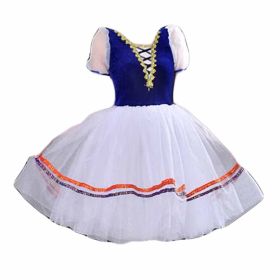 Girls Blue Ballet Dress Dance Puff Sleeve Tutu Bubble Short Dress Chorus Dance Performance Costumes