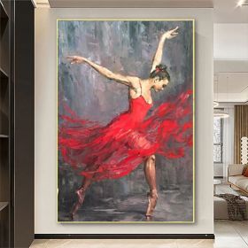 Hand Painted Oil Paintin Red Dress Ballerina Oil Painting Art Dance Studio Hotel Living Room Hallway Luxurious Decorative Painting