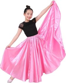 Girls Satin Full Circle Long Dance Skirt for Girls Belly Dance Long Skirt