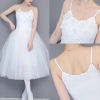 Women Sleeveless Ballet Long Dress Flower Dance Dress Gauzy Ballet Tutu Skirt Dance Performance Costumes