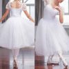 Women Puff Sleeve White Ballet Long Dress Ballet Tutu Bubble Skirt Fairy Dance Performance Costumes