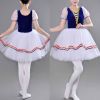 Girls Blue Ballet Dress Dance Puff Sleeve Tutu Bubble Short Dress Chorus Dance Performance Costumes