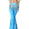 Chiffon Light Blue Belly Dance Scarf With Dangling Gold Coin Belt Skirt 158 Coin